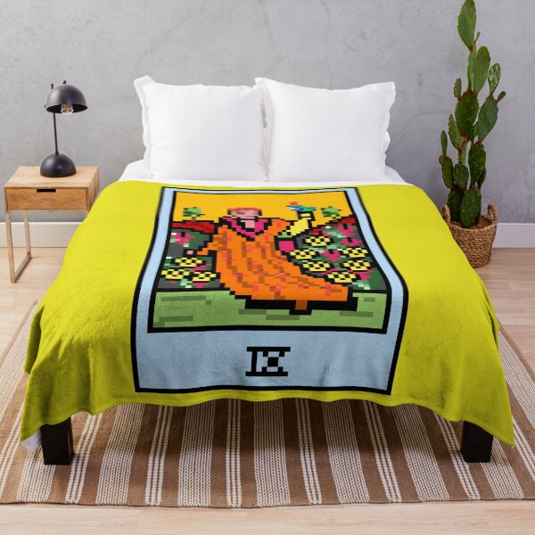 Item preview, Wait, is this pixel art tarot? Yellow - Minor Arcana 'Nine of Pentacles' (Design for T-shirt, stickers and other accessories) designed and sold by Pixel Waite.