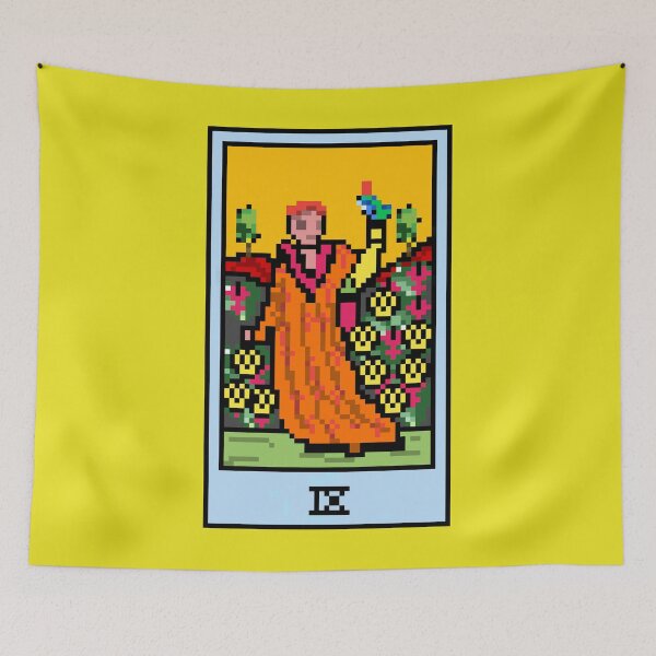 Item preview, Wait, is this pixel art tarot? Yellow - Minor Arcana 'Nine of Pentacles' (Design for T-shirt, stickers and other accessories) designed and sold by Pixel Waite.