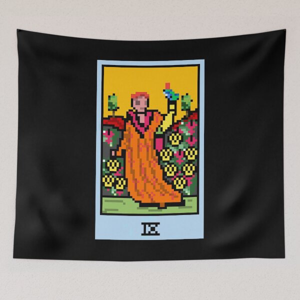 Item preview, Wait, is this pixel art tarot? Black - Minor Arcana 'Nine of Pentacles' (Design for T-shirt, stickers and other accessories) designed and sold by Pixel Waite.