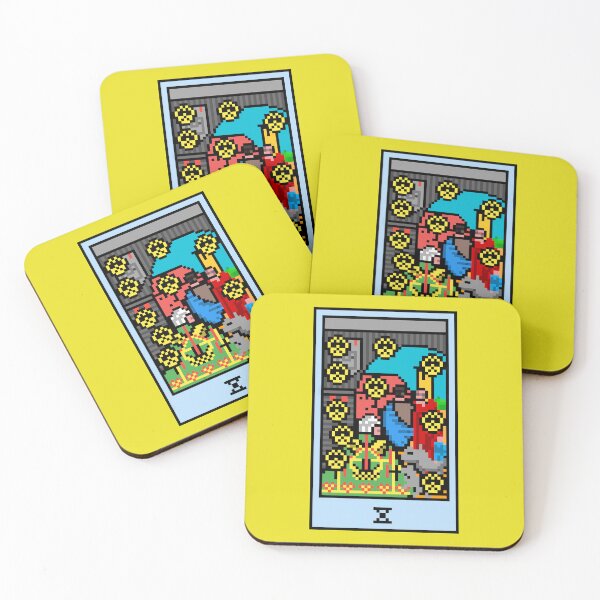 Item preview, Wait, is this pixel art tarot? Yellow - Minor Arcana 'Ten of Pentacles' (Design for T-shirt, stickers and other accessories) designed and sold by Pixel Waite.