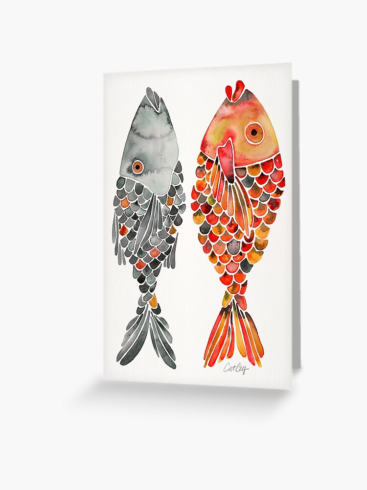 Indonesian Fish Duo – Grey & Orange Palette Greeting Card for Sale by Cat  Coquillette