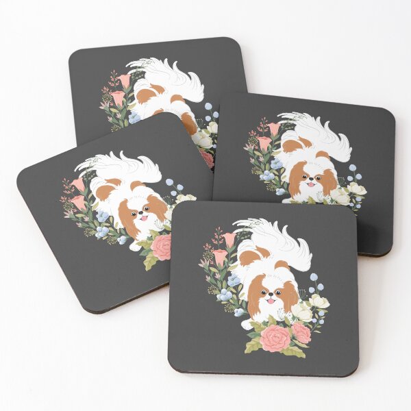 Item preview, Red White Japanese Chin and Flowers designed and sold by Lulupainting.