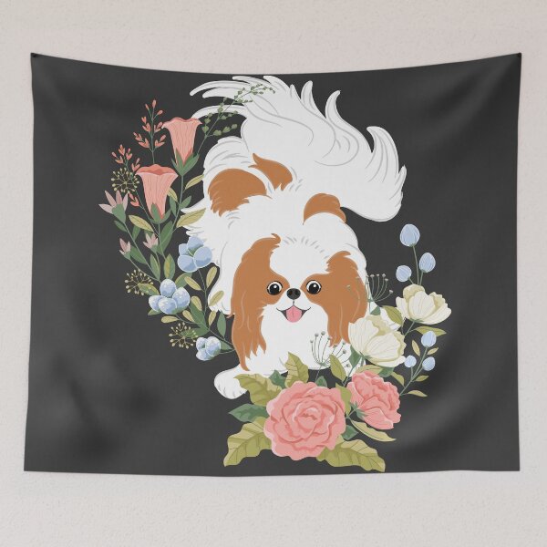 Item preview, Red White Japanese Chin and Flowers designed and sold by Lulupainting.