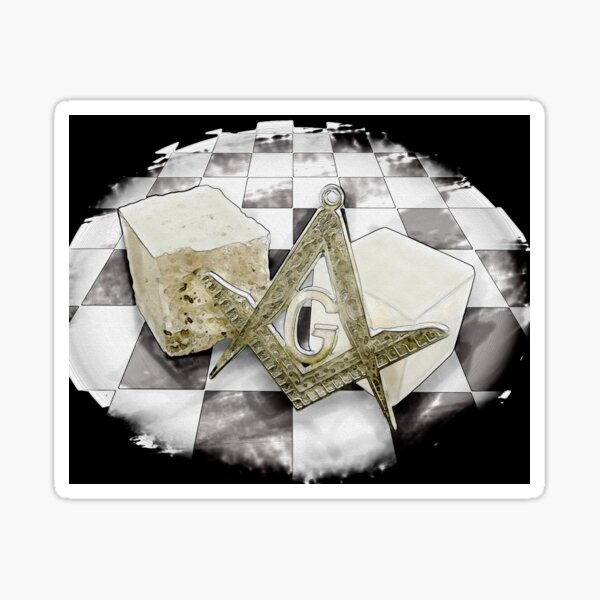 Masonic symbols, with chess board, square and compass, G letter and stones. Sticker