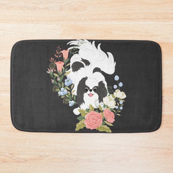 Item preview, Black White Japanese Chin and Flowers designed and sold by Lulupainting.