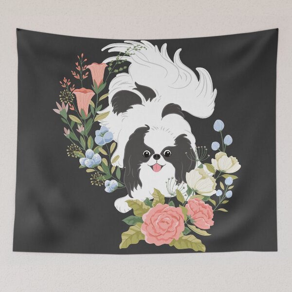 Item preview, Black White Japanese Chin and Flowers designed and sold by Lulupainting.