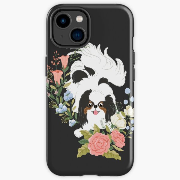 Tri Color Japanese Chin and Flowers iPhone Tough Case