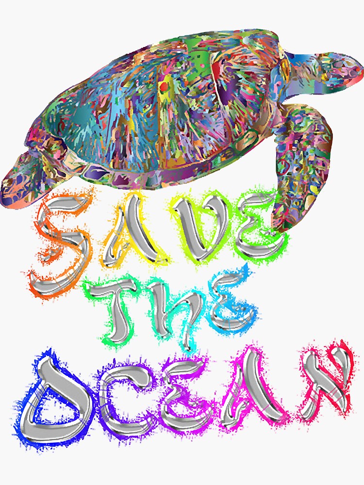 Thumbnail 3 of 3, Sticker, Save The Ocean - Turtle - Rainbow designed and sold by CrystalSmi3410.