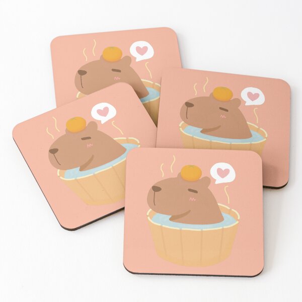 Item preview, Cute Brown Capybara Chilling in an Onsen with Orange on Top of Their Head designed and sold by quinellie.