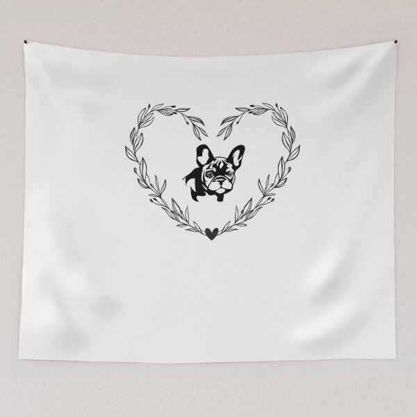 Item preview, A black and white french bulldog wreath heart. French bull dog floral heart Dog flowers wreath heart. designed and sold by Doggymadness.