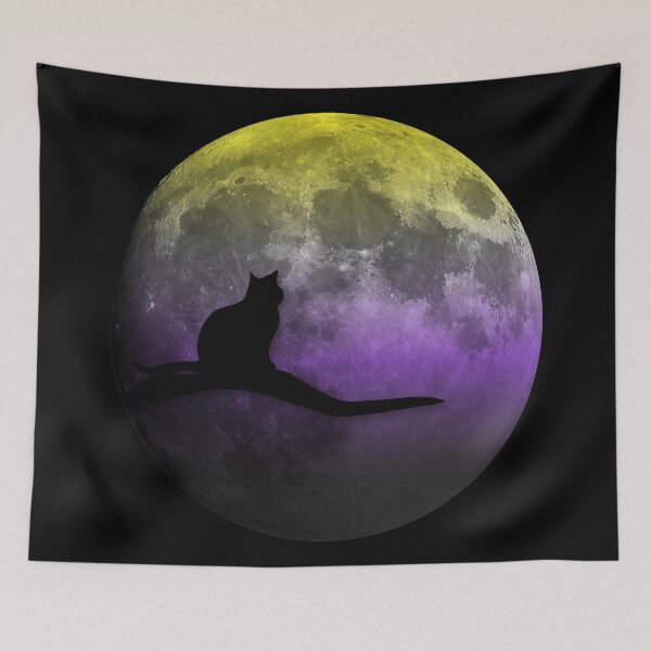 Item preview, Non Binary flag on moon cat National Moon Day designed and sold by GraphismNinja.