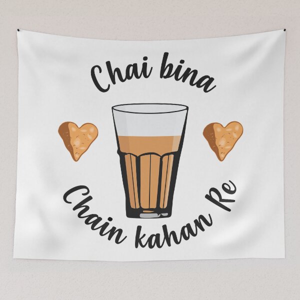 Item preview, Chai Bina Chain Kahan Hindi Quote Tea Glass Samosa Chutney designed and sold by alltheprints.