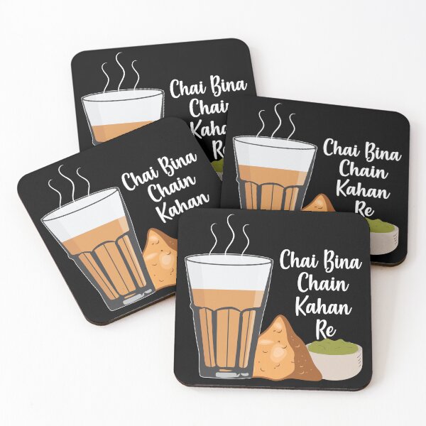 Item preview, Chai Bina Chain Kahan Hindi Quote Tea Glass Samosa Chutney designed and sold by alltheprints.