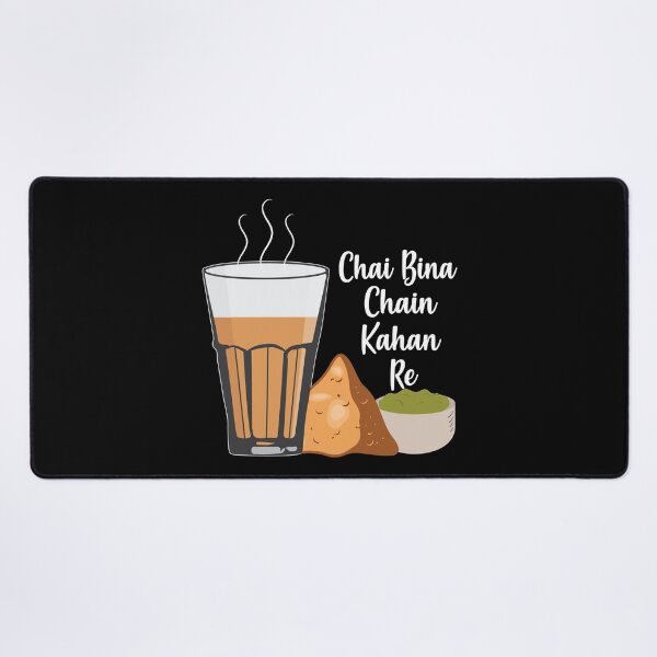 Item preview, Chai Bina Chain Kahan Hindi Quote Tea Glass Samosa Chutney designed and sold by alltheprints.