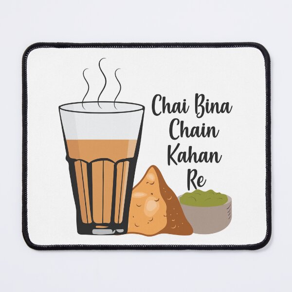 Item preview, Chai Bina Chain Kahan Hindi Quote Tea Glass Samosa Chutney designed and sold by alltheprints.