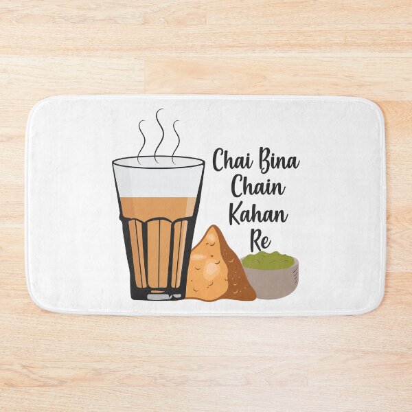 Item preview, Chai Bina Chain Kahan Hindi Quote Tea Glass Samosa Chutney designed and sold by alltheprints.