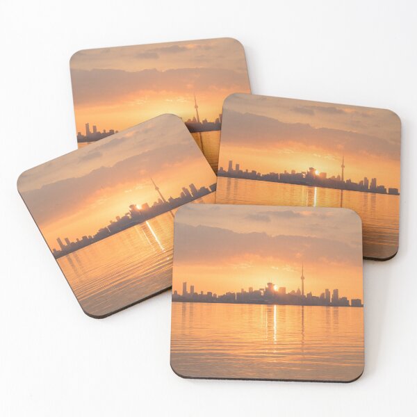 Item preview, Split Sun Disk - Happy Tangerine Sunrise Behind Toronto Skyline designed and sold by Georgia Mizuleva.