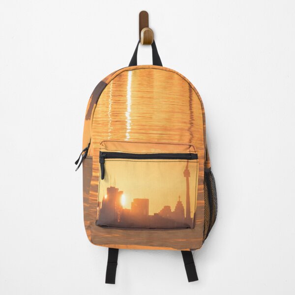 Item preview, Split Sun Disk - Happy Tangerine Sunrise Behind Toronto Skyline designed and sold by Georgia Mizuleva.