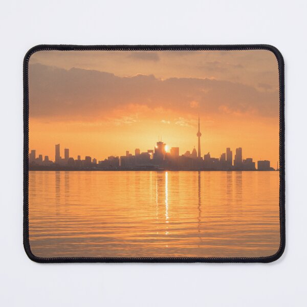 Item preview, Split Sun Disk - Happy Tangerine Sunrise Behind Toronto Skyline designed and sold by Georgia Mizuleva.