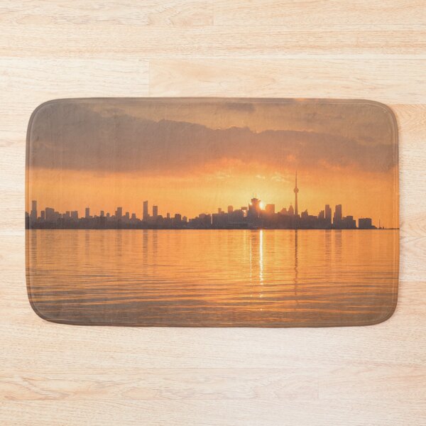 Item preview, Split Sun Disk - Happy Tangerine Sunrise Behind Toronto Skyline designed and sold by Georgia Mizuleva.
