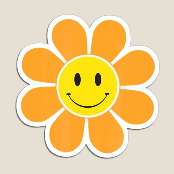 Artikel-Vorschau von Orange 70er Retro Funky Blume mit einem gelben Smiley-Gesicht, designt und verkauft von Overby Quintanilla.
