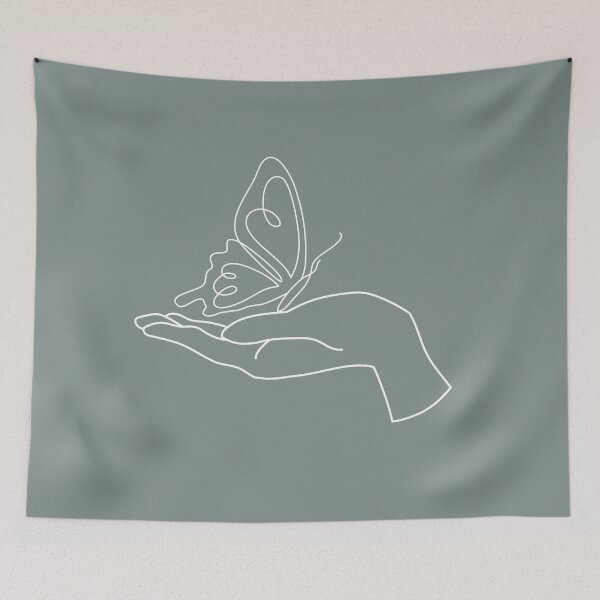 Item preview, Life is Fragile - Minimalistic Line Art Butterfly on Hand Palm designed and sold by LamaraK.