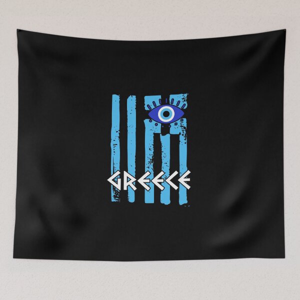 Item preview, Greece Flag With A Nazar Charm Spiritual Evil Eye Protection designed and sold by Nessshirts.