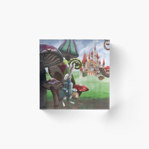 White Rabbit in the Wonderland Toadstool Forest Acrylic Block