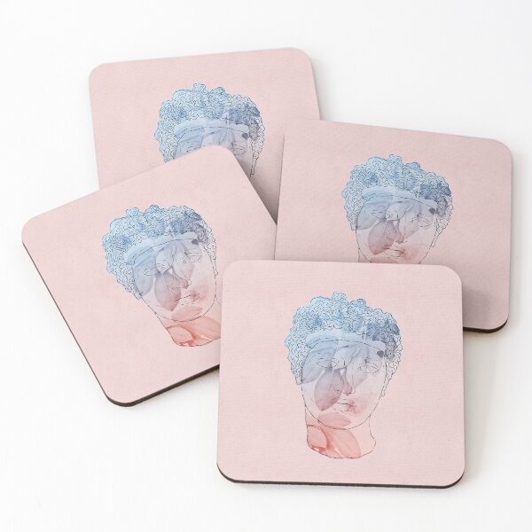 Item preview, Antique Roman head sculpture with pink and blue gradient and floral overlay. designed and sold by helga-wigandt.