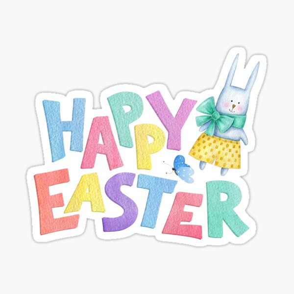 Item preview, Happy Easter in fun colourful letters with an Easter bunny and butterfly  designed and sold by Latch Farm  Studios.