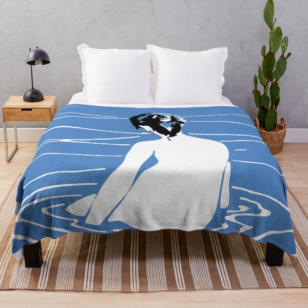 Item preview, Japanese Woodblock Print of a lady bathing in a river or lake. Light blue designed and sold by janesg.