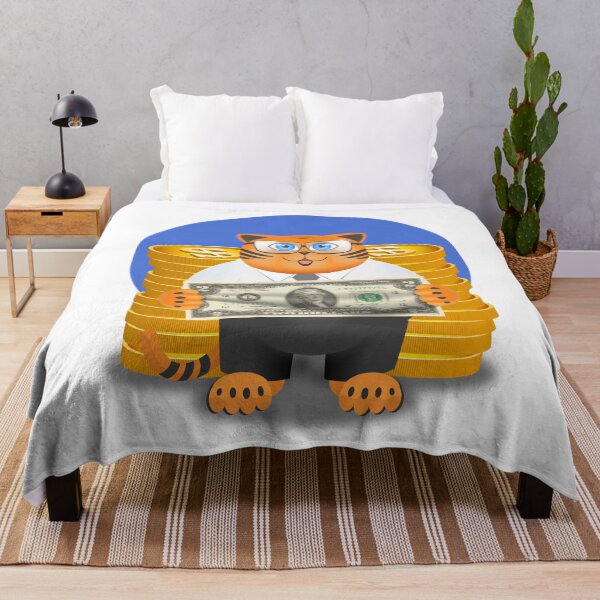 Item preview, Funny ginger smiling fat cat in a white shirt and black pants. Puss is a bank worker. Banknote of two dollars and large stacks of 3d gold coins designed and sold by GAleksS.