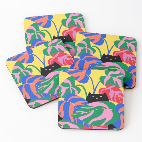 Item preview, Black Cat Hiding in Philodendron Plant - Colorful Palette designed and sold by HappyCatPrints.