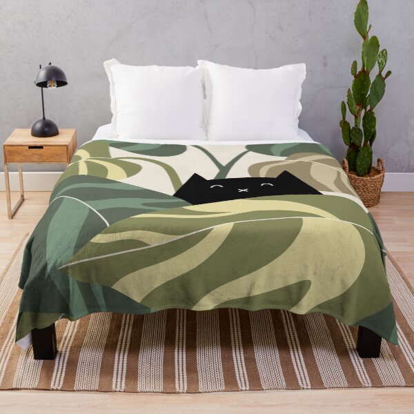 Item preview, Black Cat Hiding in Philodendron Plant - Neutral Palette designed and sold by HappyCatPrints.