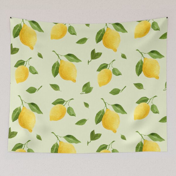 Item preview, Bright yellow watercolor lemons seamless pattern on light green background. designed and sold by helga-wigandt.