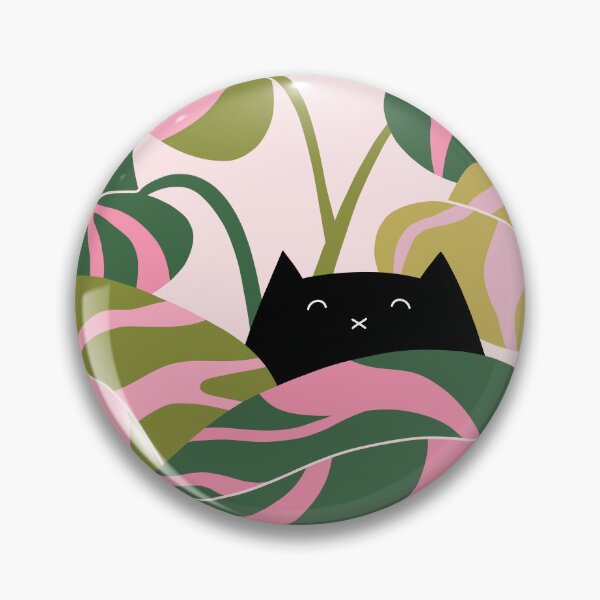 Item preview, Black Cat Hiding in Philodendron Plant - Pink & Green Palette designed and sold by HappyCatPrints.