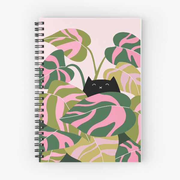 Item preview, Black Cat Hiding in Philodendron Plant - Pink & Green Palette designed and sold by HappyCatPrints.