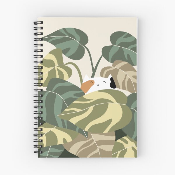 Item preview, Calico Cat Hiding in Philodendron Plant - Neutral Palette designed and sold by HappyCatPrints.