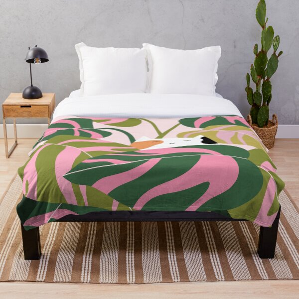 Item preview, Calico Cat Hiding in Philodendron Plant - Pink & Green Palette designed and sold by HappyCatPrints.