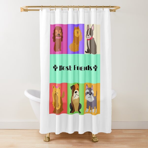 Cool Dude Pug Dog Bow Tie Sun Glasses Wine Glass Bathroom Shower Curtain 