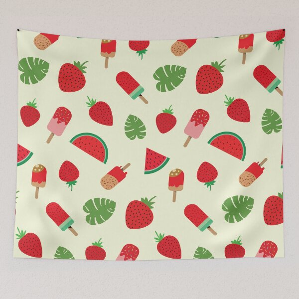 Item preview, Delicious Summer fruit popsicles  pattern with strawberry, watermelon and palm leaf  designed and sold by Yasminepatterns .