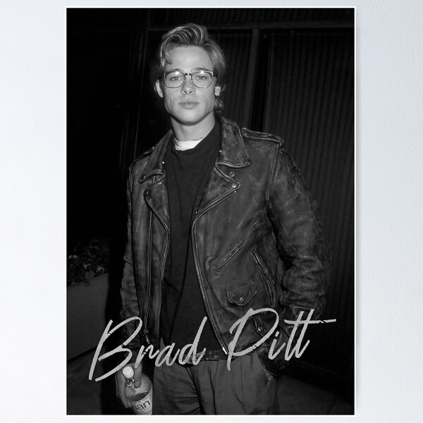 Brad Pitt 90s young black and white poster