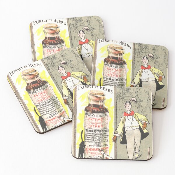 Item preview, Vintage Medicine Advertisement, Mason's Extract Of Herbs, Cartoon Man Walking Dog, Black Cat designed and sold by hjsmith.