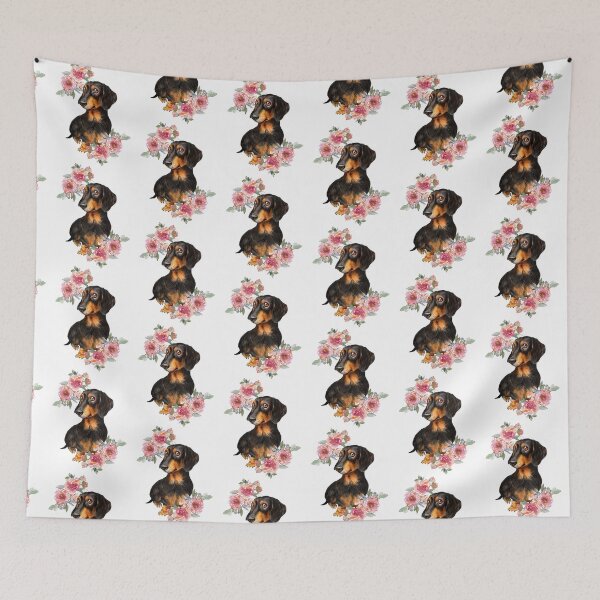 Item preview, Cute Dachshund Puppy Dog and Flowers Watercolor Art designed and sold by adriana-holmes.
