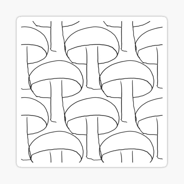 Black and White Mushroom Drawing Pattern Sticker