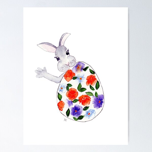 Item preview, Easter bunny sends a greeting with a flowery Easter egg designed and sold by Cacatuart.