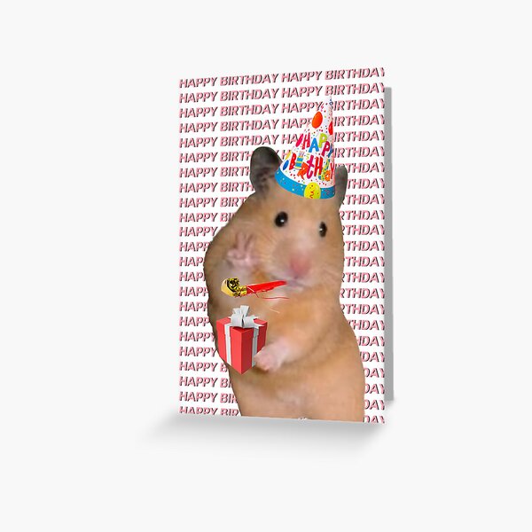 Item preview, Hamster peace sign meme happy birthday card pink designed and sold by DesignsByRikke.