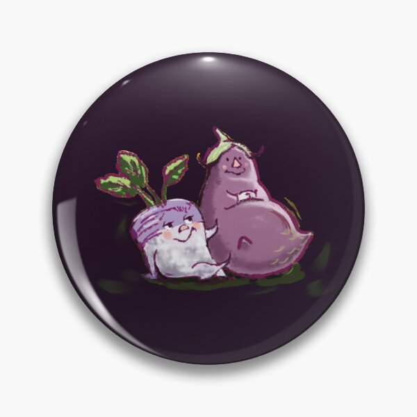 Item preview, Eggplant and turnip garden art on a dark purple background designed and sold by Mary Jane Lange.