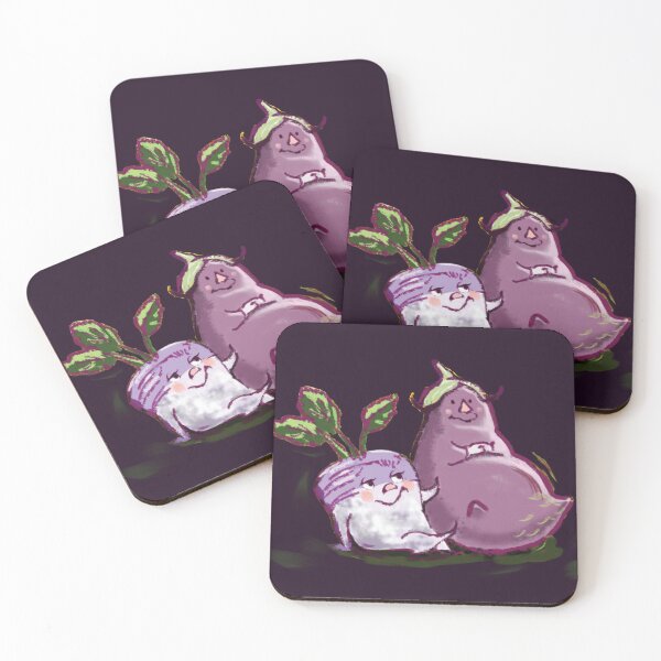 Item preview, Eggplant and turnip garden art on a dark purple background designed and sold by Mary Jane Lange.