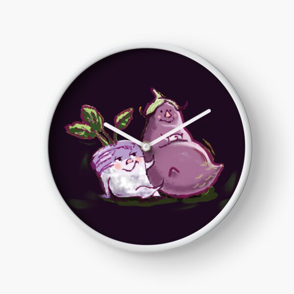 Item preview, Eggplant and turnip garden art on a dark purple background designed and sold by Mary Jane Lange.